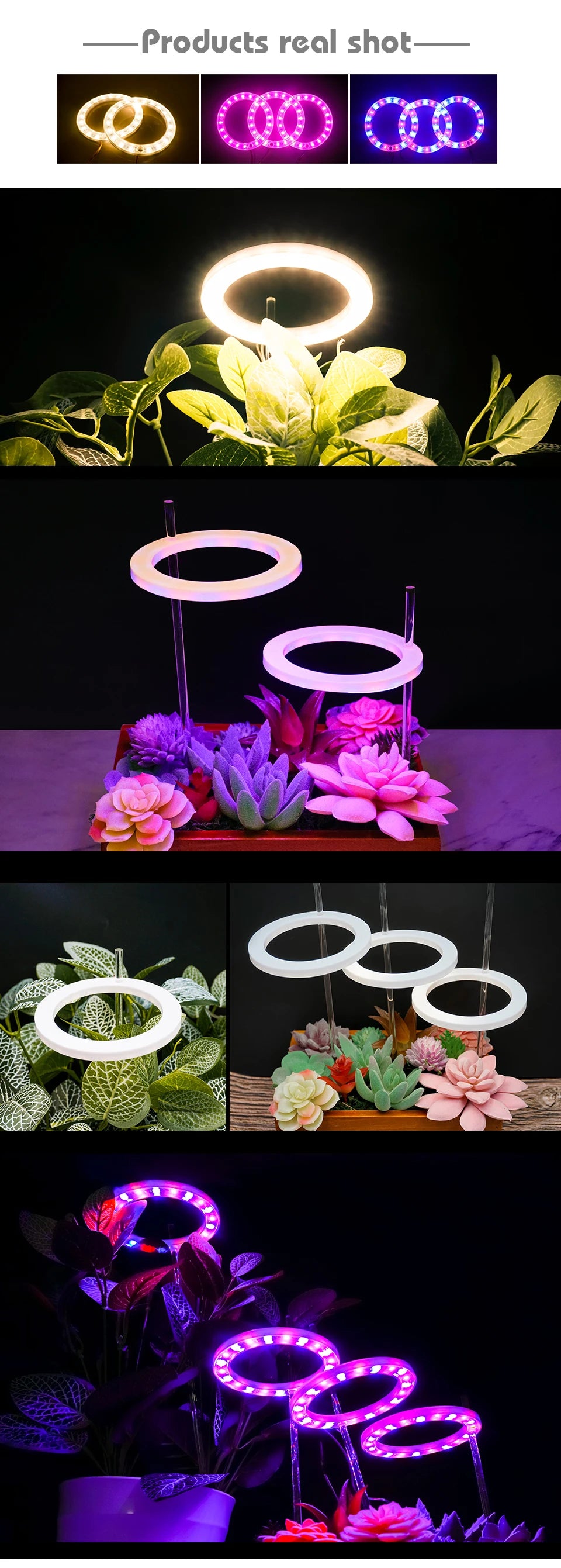 Anillo de Ángel LED para cultivo de luz, fitoamplificador USB de 5V CC para plantas, lámparas de espectro completo para plantas de interior, plántulas de invernadero, flores para el hogar