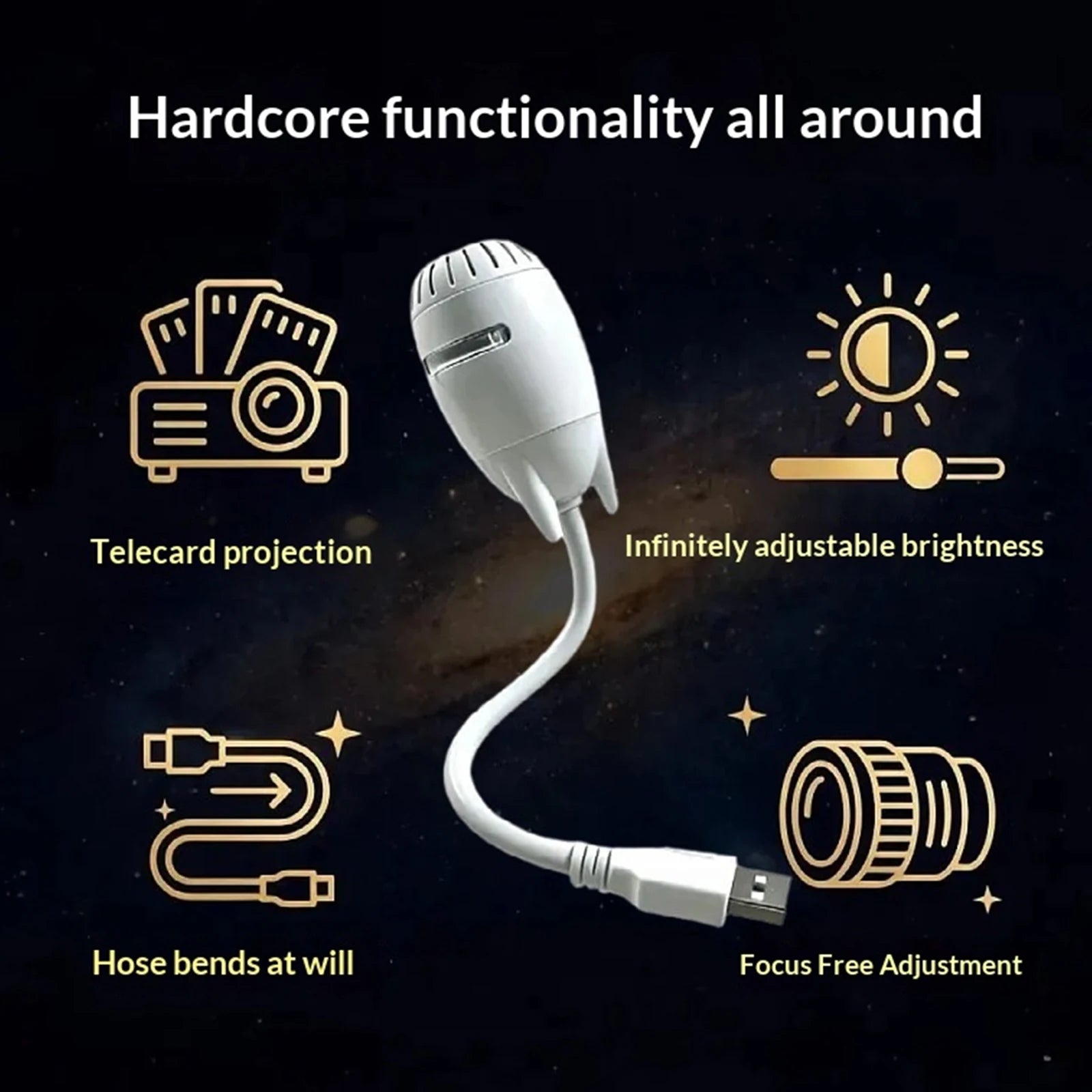 Luz Ambiental USB Portátil 360 °   Proyector de Atmósfera Ajustable, Lámpara de Proyección de Estrellas con Intensidad Regulable para Dormitorio y Mesita de Noche