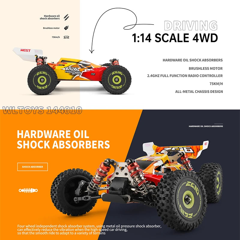 WLtoys 144001 144010   Coche teledirigido sin escobillas 1:14 2,4G 4WD eléctrico de alta velocidad todoterreno Control remoto coche de carreras de deriva 1/14 juguetes de regalo