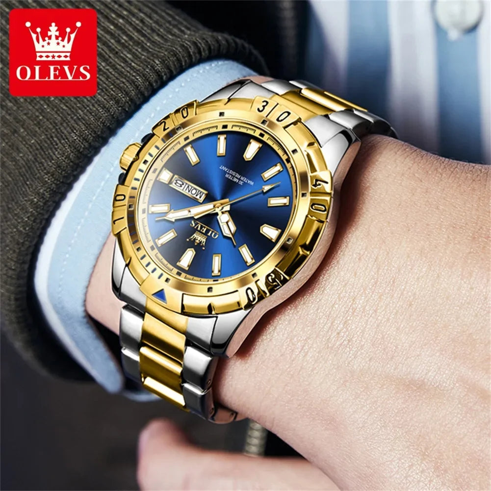 Reloj OLEVS de Cuarzo para Hombre, Resistente al Agua con Calendario Dual