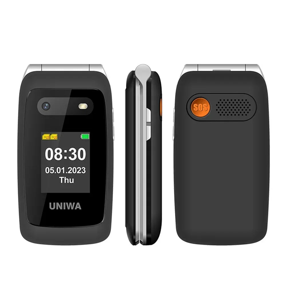 UNIWA V202T teléfono abatible pantalla Dual botón grande tarjetas SIM duales red 4G soporte para teléfono móvil base de carga para personas mayores