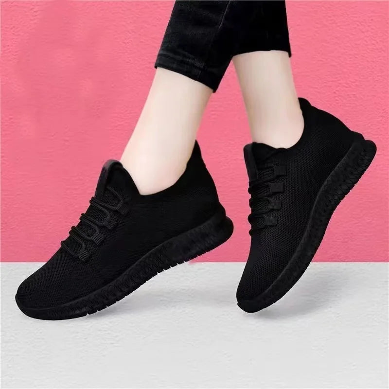 Zapatos informales con plataforma antideslizante transpirable para mujer, zapatillas coreanas para correr, zapatillas negras, otoño 2024