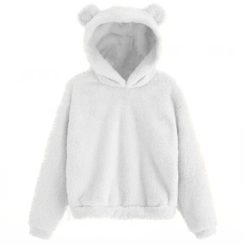 Otoño Invierno mujer manga larga suéter sudaderas con capucha Casual cómodo Color sólido pequeño oso sombrero abrigo prendas de vestir femeninas sueltas