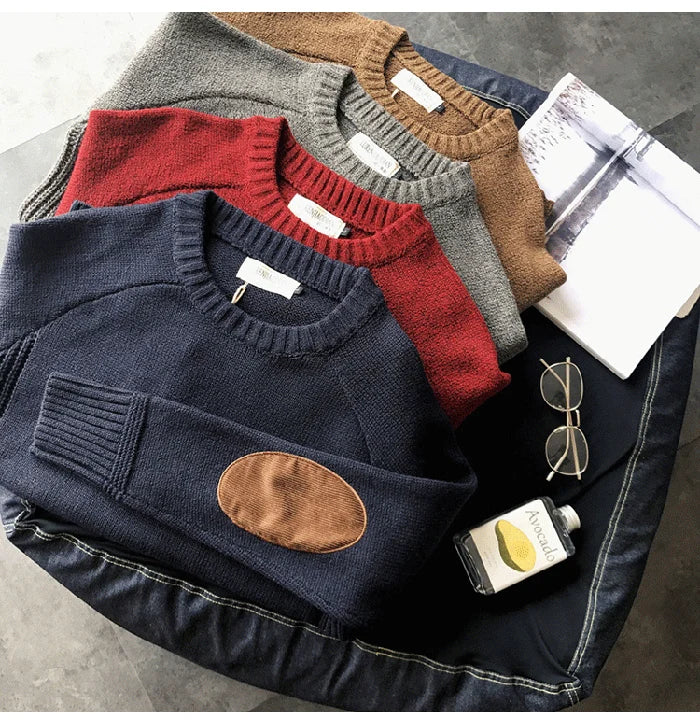 Suéter Hombre Cuello Redondo Tejido Grueso Oversize Estilo Harajuku
