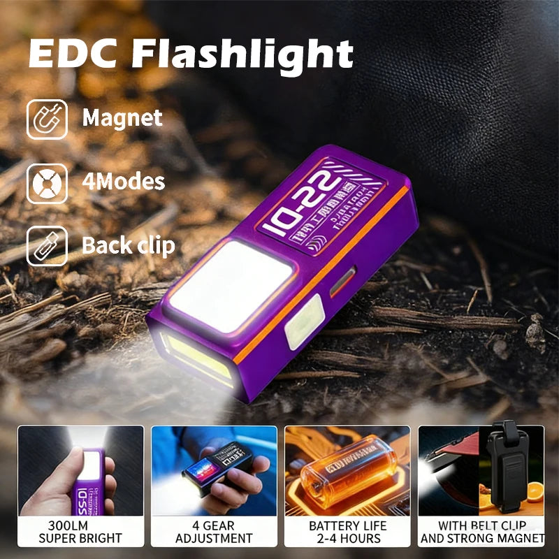 Minilinterna LED COB Tipo C Recargable con Clip Magnético