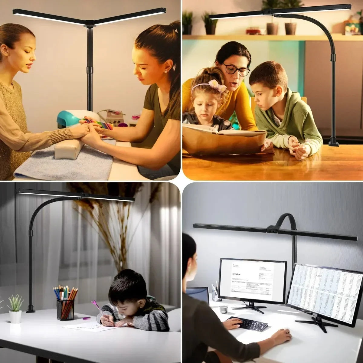 Lámpara LED Doble Cabezal con Clip, Regulable para Oficina y Lectura