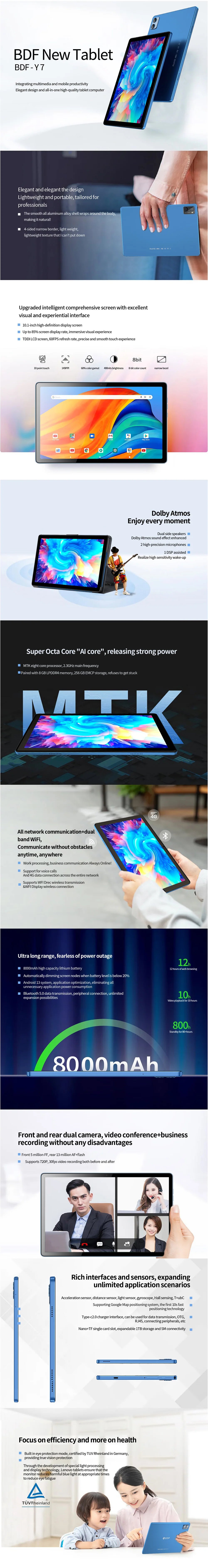 BDF-Y7 nuevo 5G Pad tabletas de 10,1 pulgadas Octa Core 8GB + 256GB ROM pantalla HD doble SIM cámaras duales Tablet Pc con teclado ratón