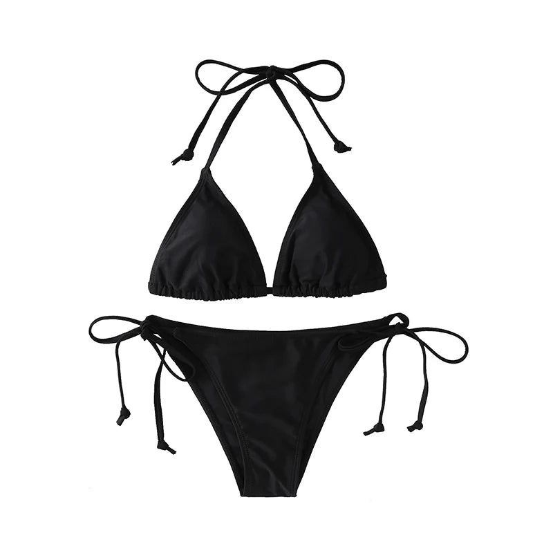 2 unid/set 2024 traje de baño Sexy de moda para mujer, conjunto de Bikinis, traje de baño triangular, ropa de playa con cordón, trajes de baño de una pieza, bikini brasileño