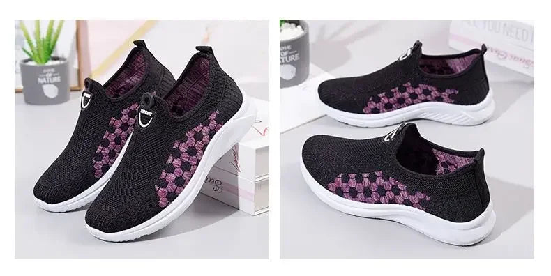 Zapatillas de malla a cuadros para mujer, livianas y cómodas para caminar
