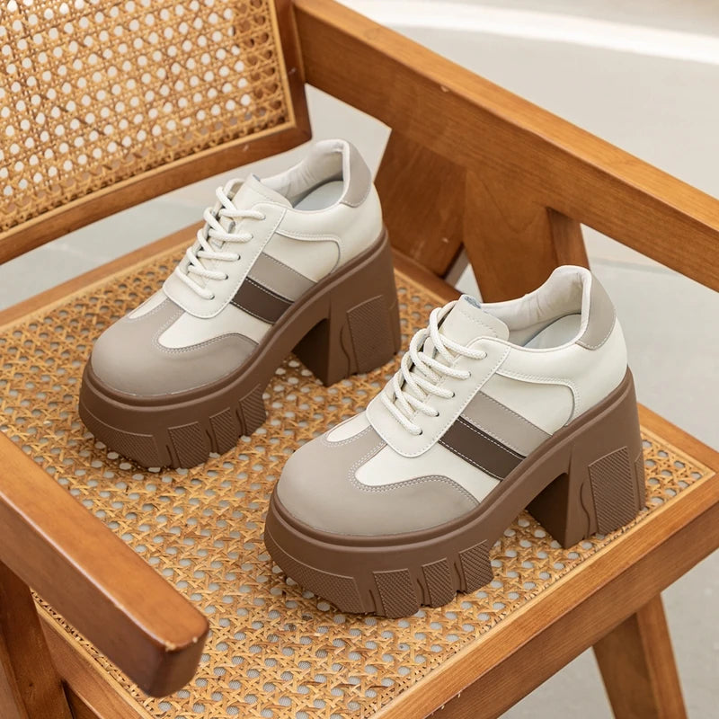 Zapatos de Tacon Alto con Plataforma para Mujer - Cuero con Cordones