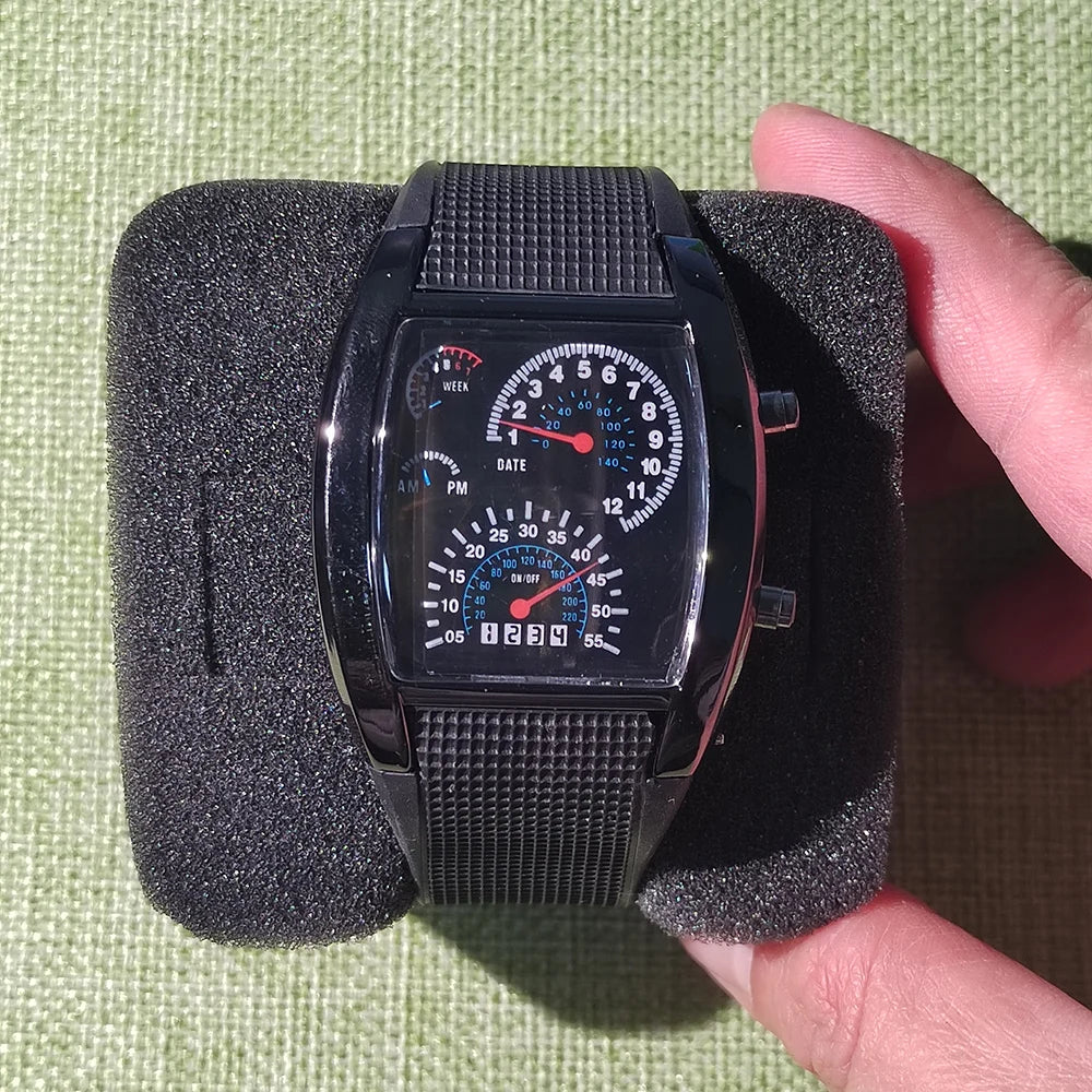 Reloj de pulsera de cuarzo a la moda para hombre, reloj electrónico LED de aviación deportiva, tablero de carreras con ventilador, reloj Digital masculino creativo para hombre