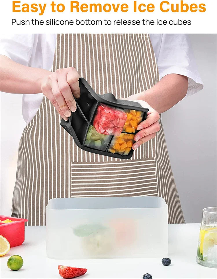 LMETJMA Bandejas grandes para cubitos de hielo con tapas, moldes cuadrados de silicona para cubitos de hielo, moldes para cubitos de hielo sin BPA para cócteles de whisky JT09