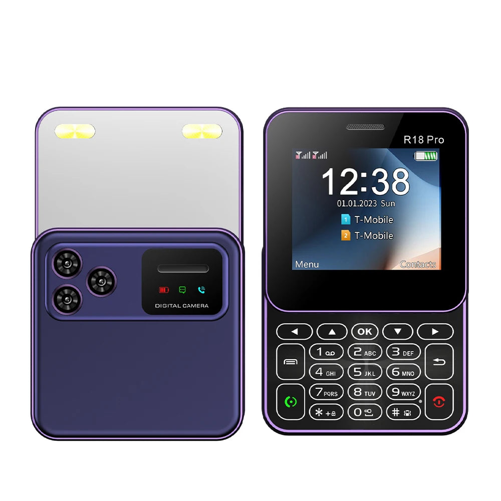 SERVO R18 Pro pantalla giratoria Mini teléfono móvil 2 SIM marcación de velocidad lista negra antorcha de voz mágica 2,4 "pantalla deslizante de botón teléfono móvil