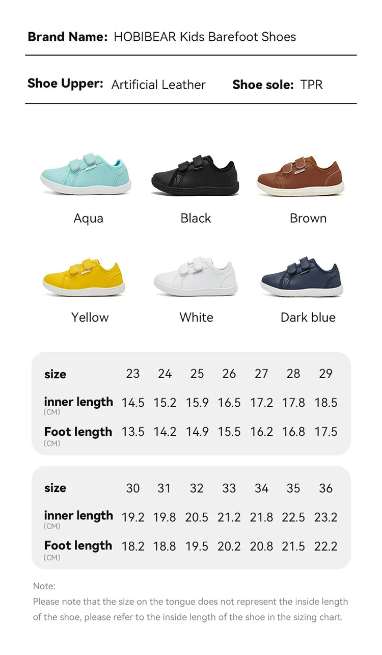 Zapatillas Descalzas para Niños HOBIBEAR |   Cierre de Gancho y Bucle |   Zapatos de punta ancha |   Zapatillas Deportivas Minimalistas Ligeras de Cuero Sintético