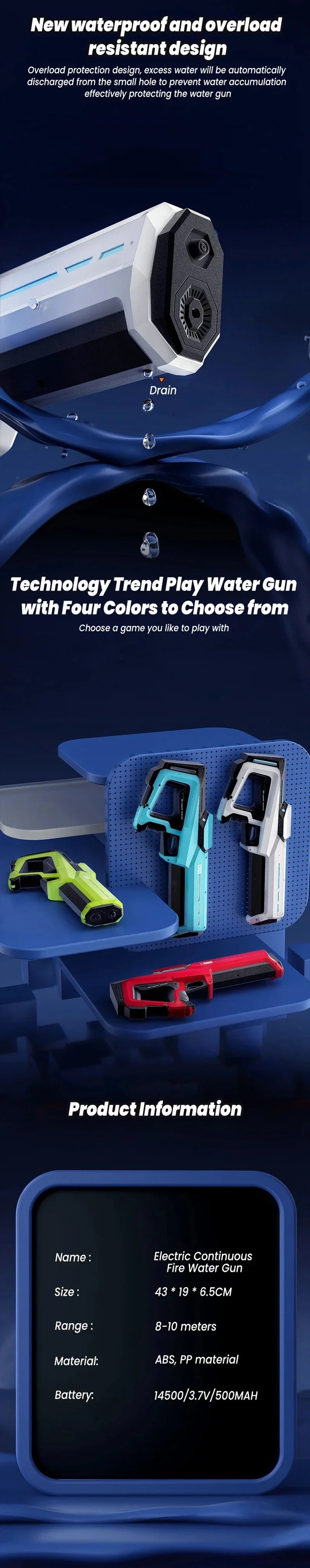 Pistola de Agua Eléctrica para Adultos, Potente Pistola de Agua Automática con Succión, Regalo de Verano, Juego para Playa, Piscina, Jardín, Diversión al Aire Libre