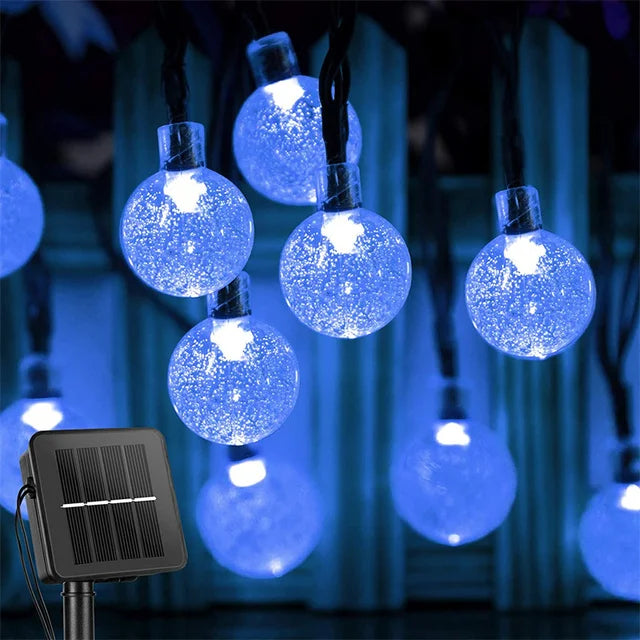 Guirnalda solar 200 LED globo de cristal impermeable para jardín