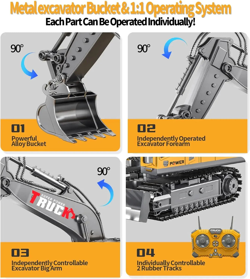 Excavadora RC 17 Canales Control Remoto 2.4G Camión Construcción