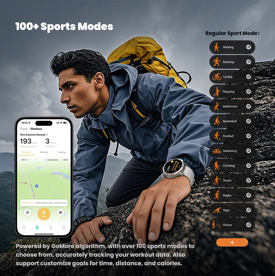 Nuevo reloj inteligente militar T-Rex3 con batería de 1000mAh para hombres, brújula GPS resistente al agua de 10ATM, pantalla AMOLED de 1,73 pulgadas, relojes inteligentes deportivos para llamadas