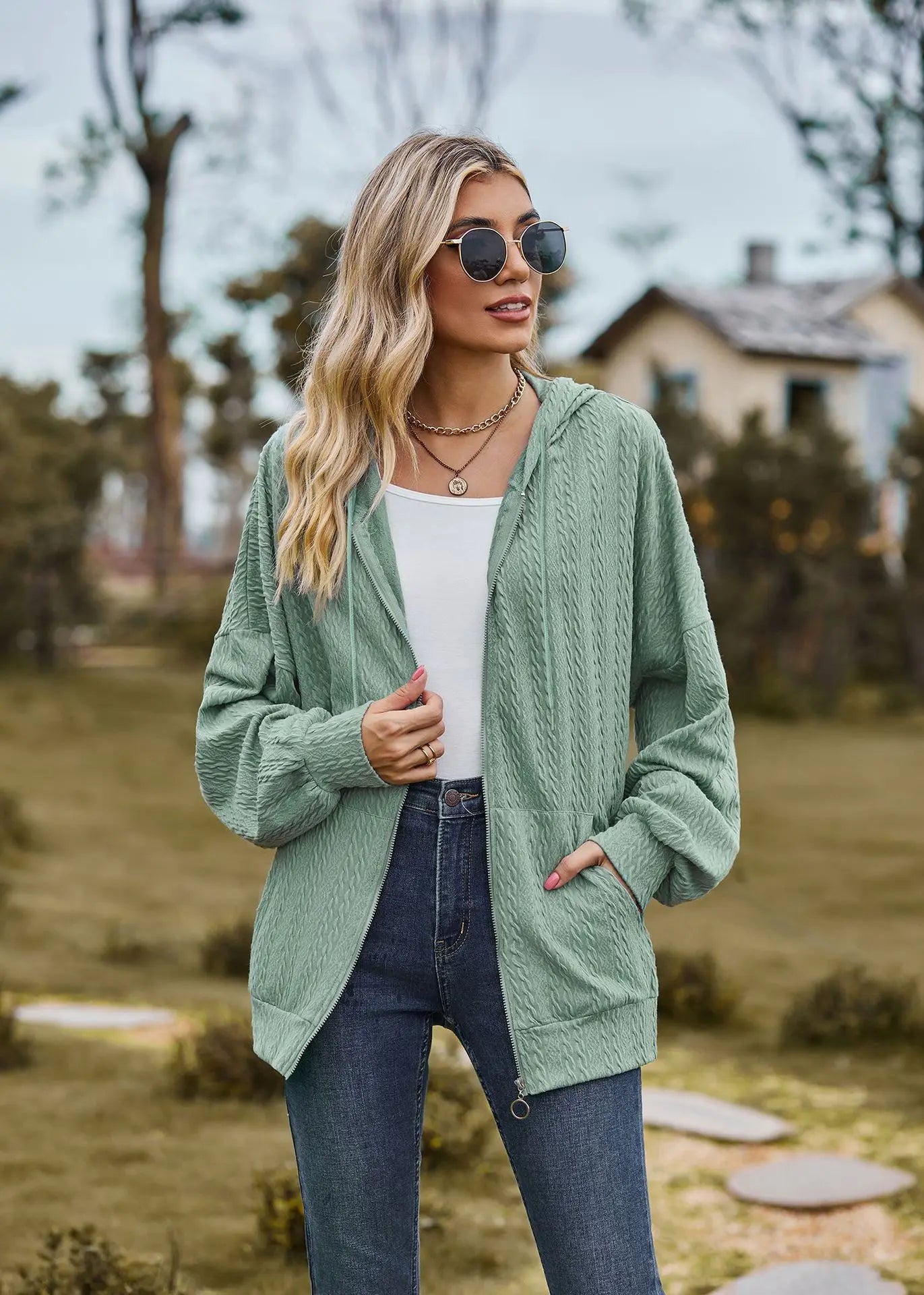 Sudadera con cremallera para mujer, abrigo informal de manga larga, ropa de calle de Color liso, holgado, Harajuku, otoño e invierno, 2024