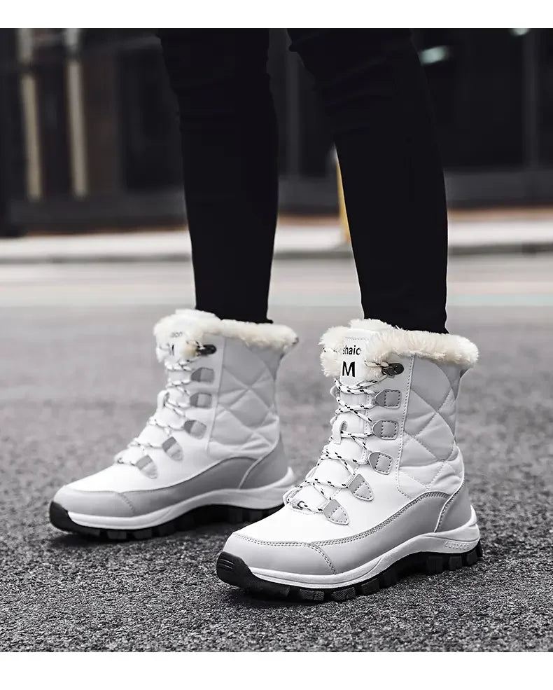 Botas de nieve para mujer con forro de felpa y suela antideslizante