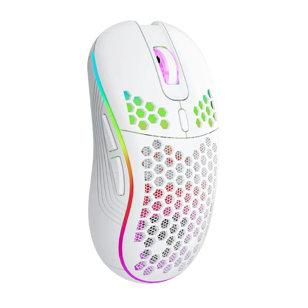 Ratón inalámbrico para juegos Honeycomb 2,4G USB ratón inalámbrico RGB ratón de juego de PC recargable con luces LED, Paracord sin arrastre, Ergon