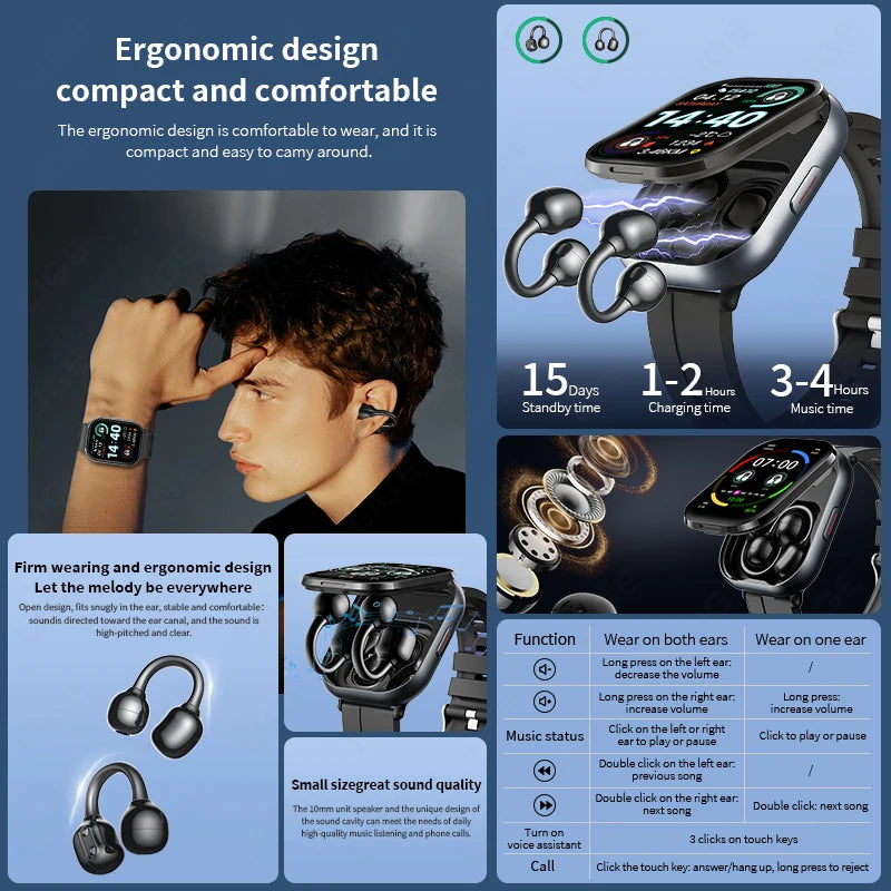 Reloj Inteligente LIGE con Auriculares Bluetooth 2 en 1