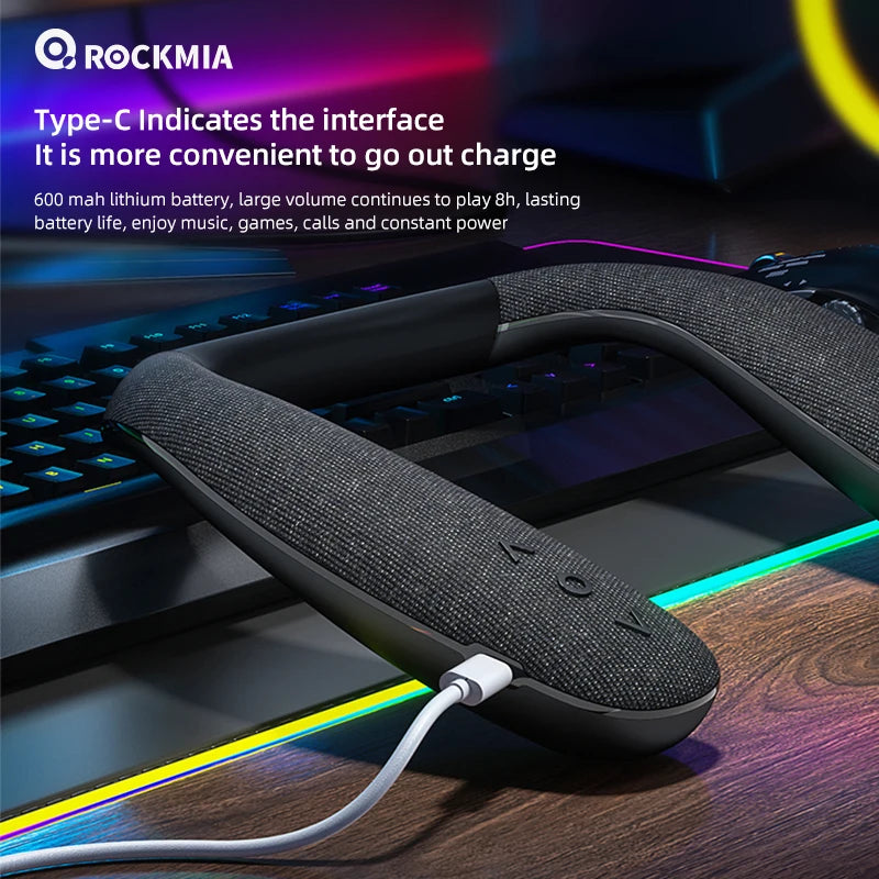 Rockmia EBS-908 Altavoz con banda para el cuello inalámbrico Bluetooth 5,0 U-Sharp 6W caja de bajos portátil para juegos viajar caminar y andar en bicicleta