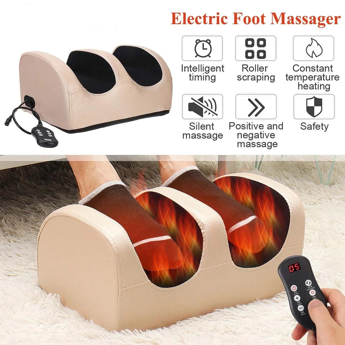 Máquina masajeadora de pies con calefacción eléctrica, amasadora de pies, compresa caliente, vibración, masaje de piernas y pies, regalo de Navidad para el hogar, Día de San Valentín