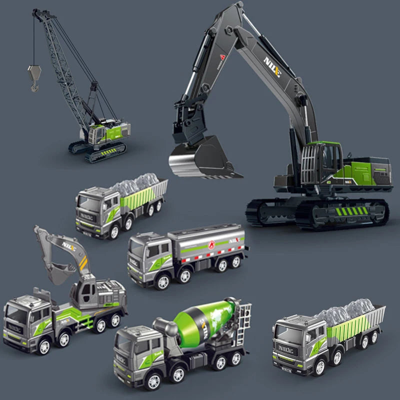 Vehículos de Ingeniería Diecast para Niños, Grúa Excavadora Bulldozer