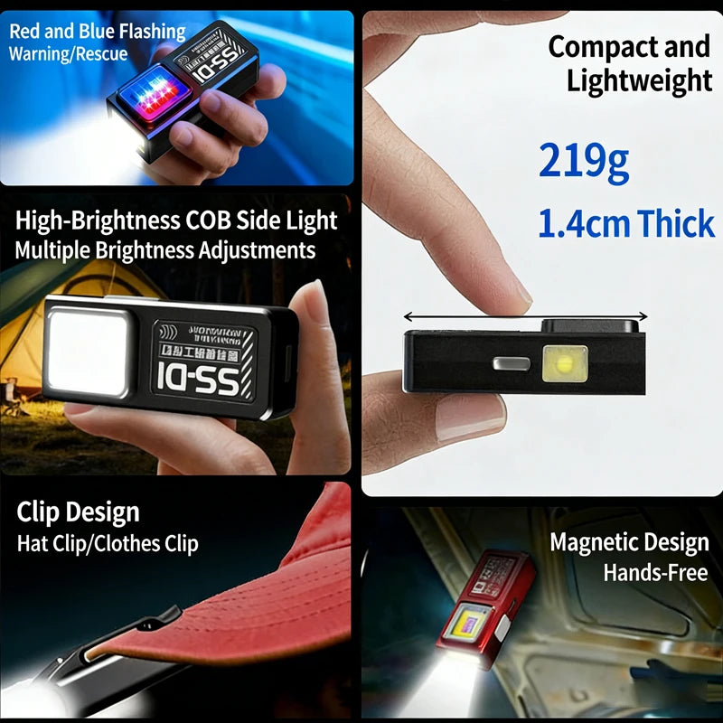 Minilinterna LED COB Tipo C Recargable con Clip Magnético