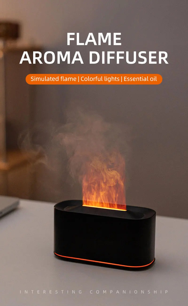 Máquina de aromaterapia con llama, atomización de luz colorida, luz de ambiente de escritorio delicada, adecuada para oficina, dormitorio, sala de estar