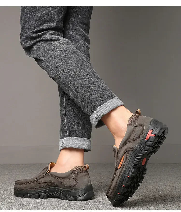 Mocasines de cuero genuino para hombre con suela gruesa antideslizante