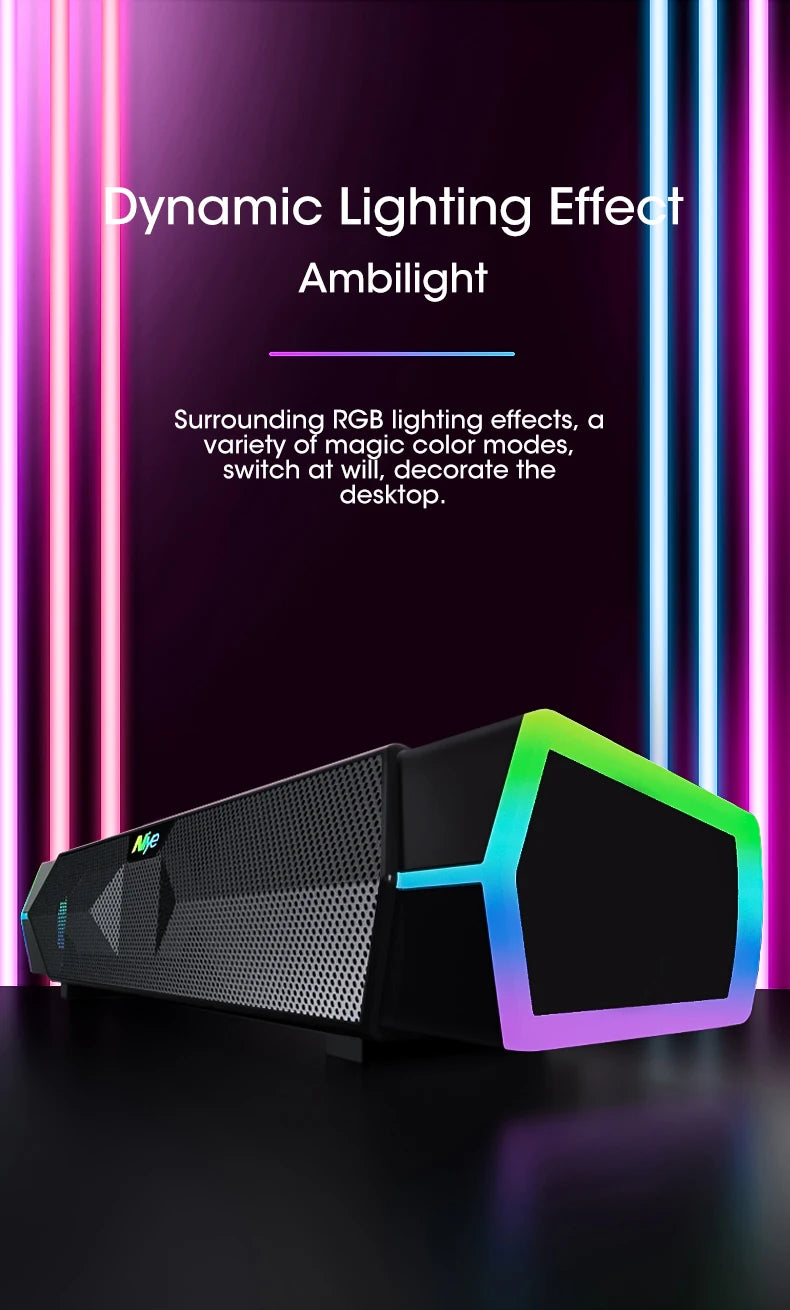 Barra de Sonido Bluetooth 5.0 para PC con Subwoofer y Luces RGB