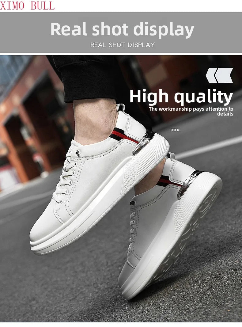 Zapatillas de deporte de cuero genuino para hombres, zapatos con elevador, zapatos invisibles transpirables, zapatillas de deporte casuales de moda para hombres