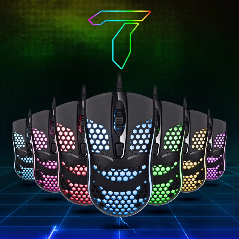 Ratón óptico con luz LED para juegos, Mouse ahuecado para ordenador portátil, escritorio, 4D, uso doméstico y oficina, 7 luces LED de respiración