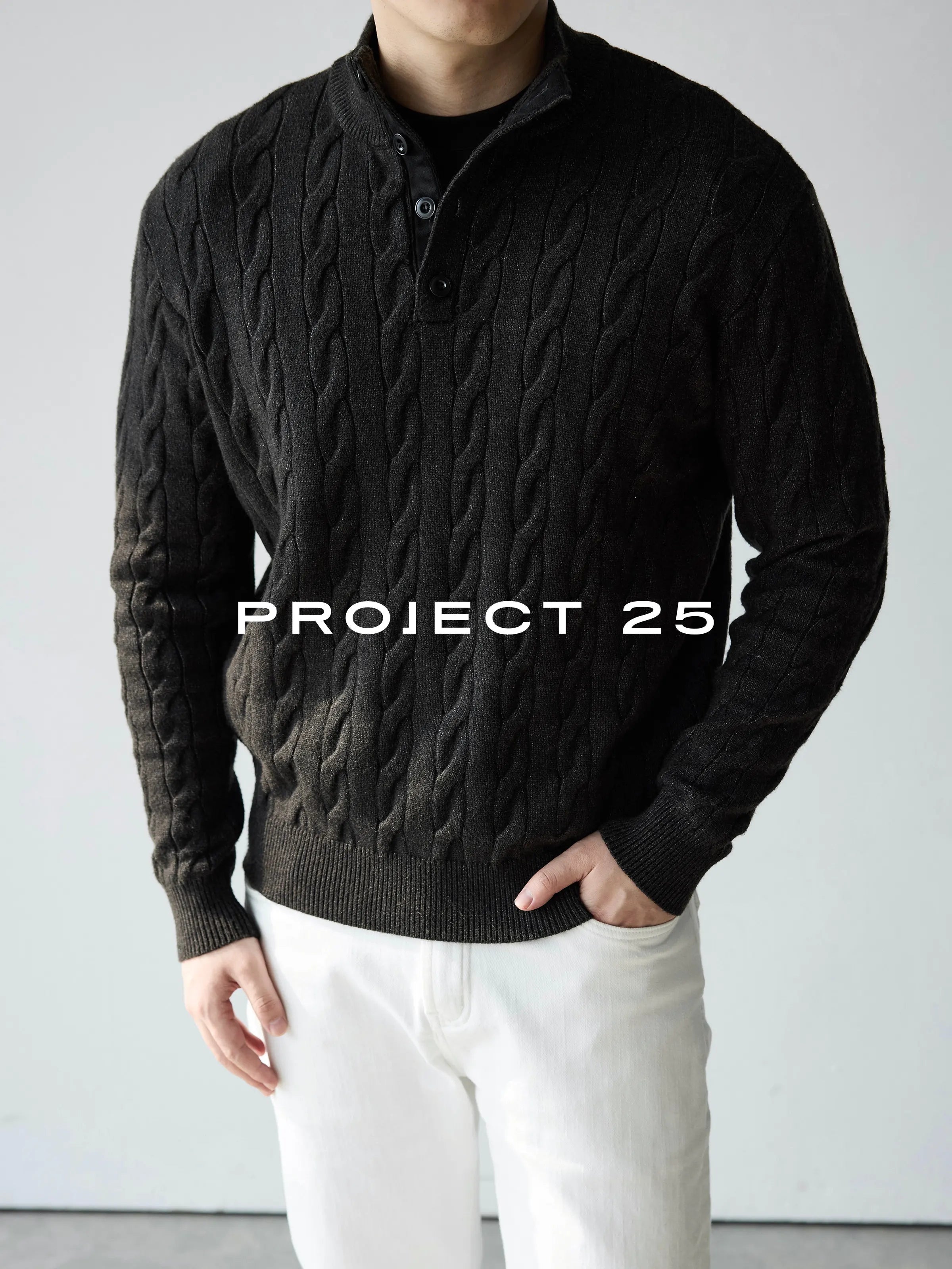 Suéter de Punto Trenzado con Cuello Alto y 4 Botones PROJECT 25 American Heritage para Hombre – Suéter Casual de Negocios de Lana Premium