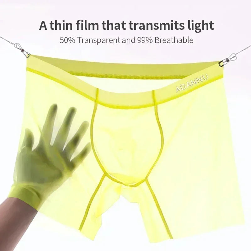 1/2/3 Uds. Ropa interior de seda helada para hombre, Boxer antibacteriano transparente sin costuras, pantalones cortos 0,01 de tela ultrafina, calzoncillos transparentes