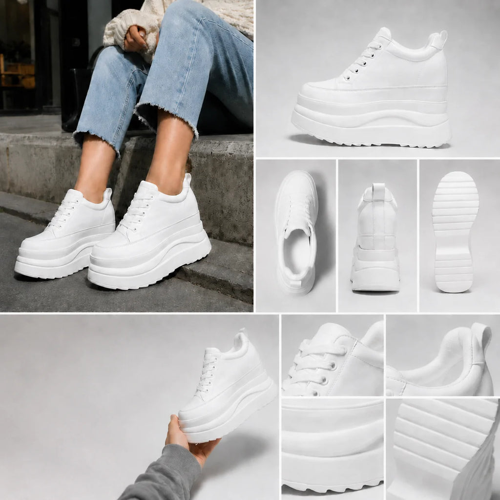 Zapatos deportivos Fujin con plataforma alta de 13 cm, zapatos planos con cuña, zapatillas gruesas, informales, cómodas, de alta gama, para caminar en otoño, 5 pulgadas