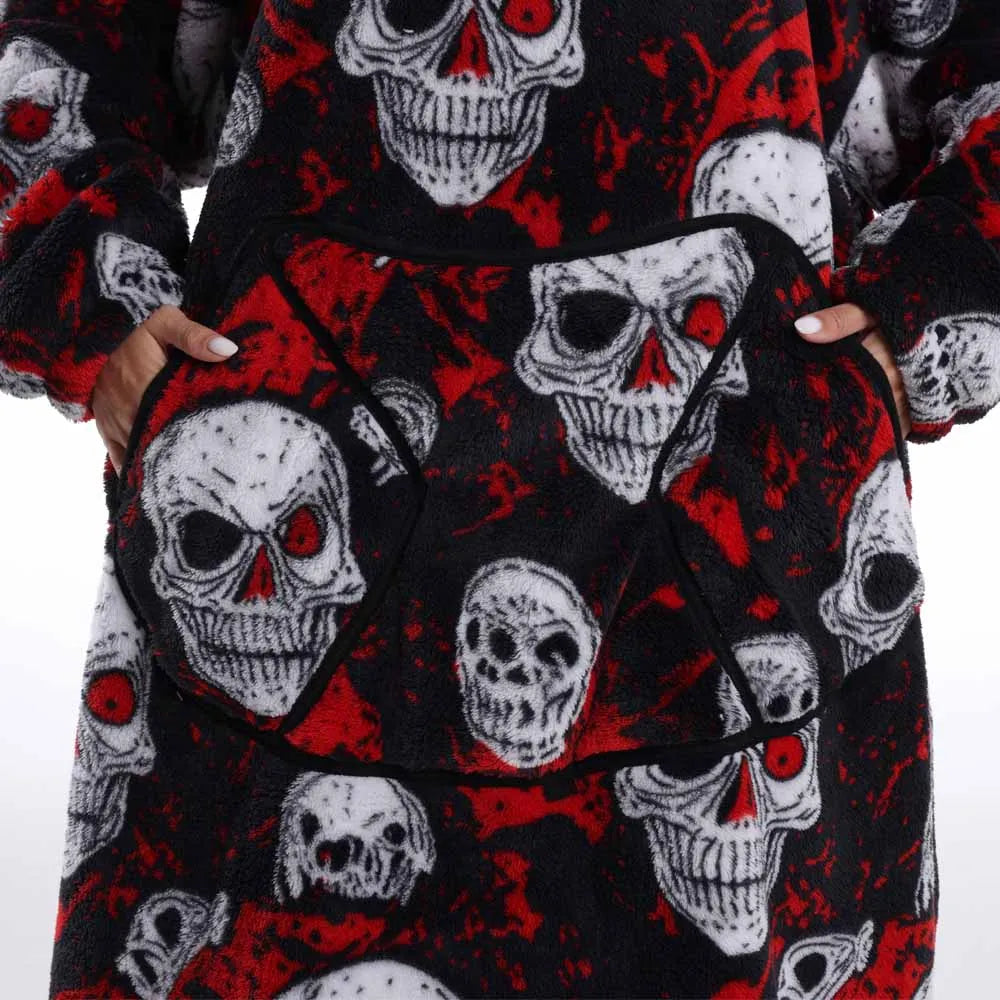 Sudaderas con capucha para mujer, Top de manga larga esponjoso y cálido en negro y gris, sudadera con capucha de fantasma y calavera de calabaza para Halloween, manta de gran tamaño para adultos, ropa de invierno