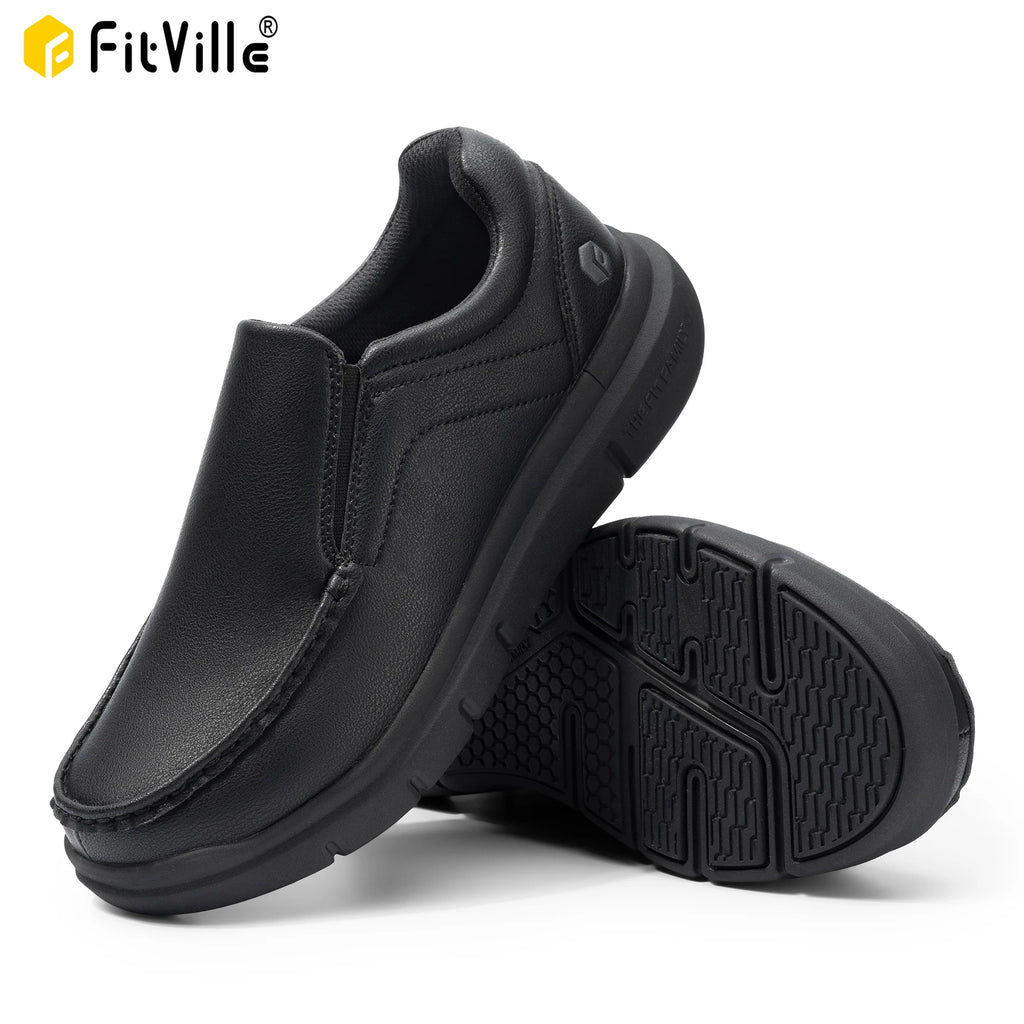 Zapatos Fitville para hombre, zapatos informales sin cordones de cuero de ancho, ligeros para pies hinchados con soporte para el arco, alivio del dolor