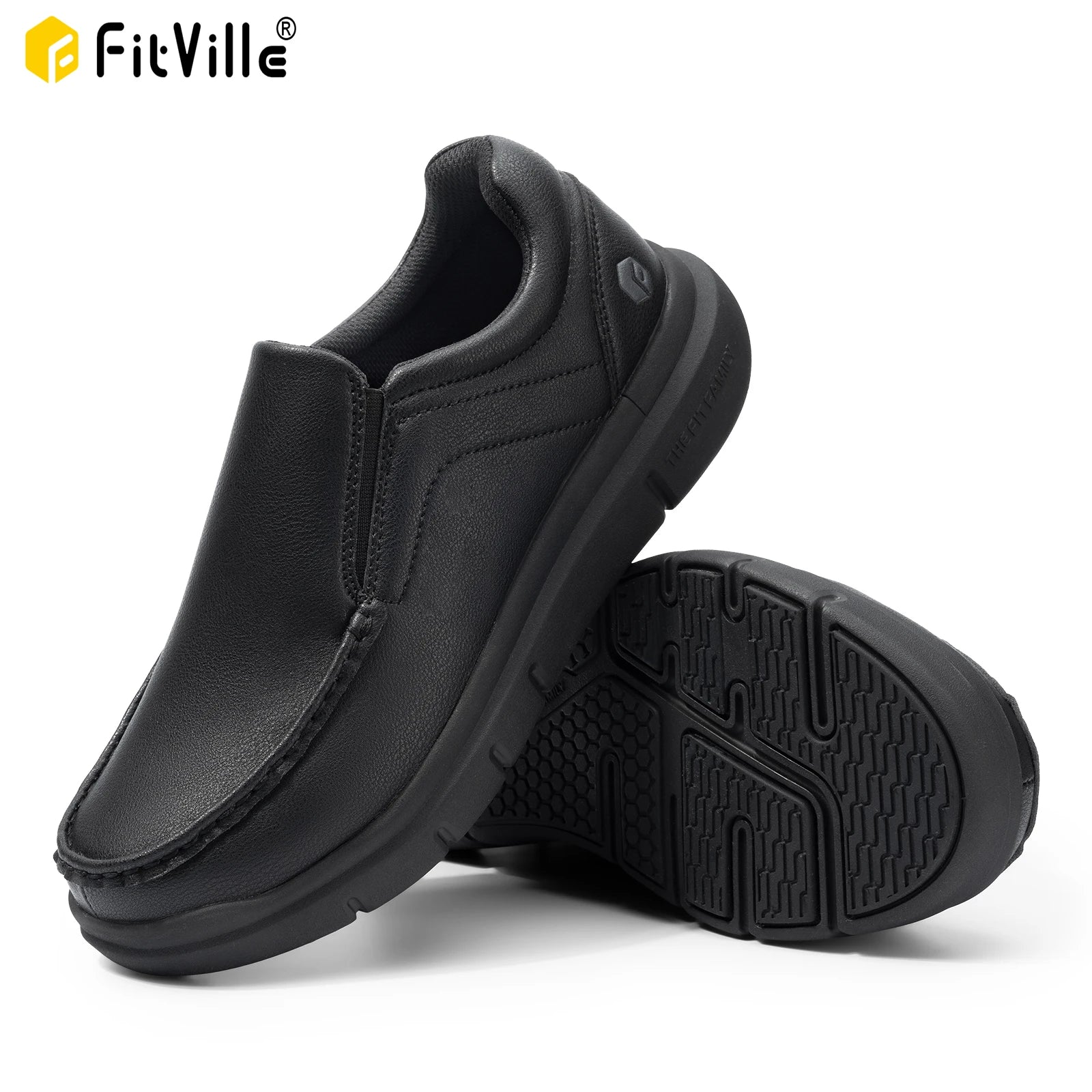 Zapatos Fitville para hombre, zapatos informales sin cordones de cuero de ancho, ligeros para pies hinchados con soporte para el arco, alivio del dolor