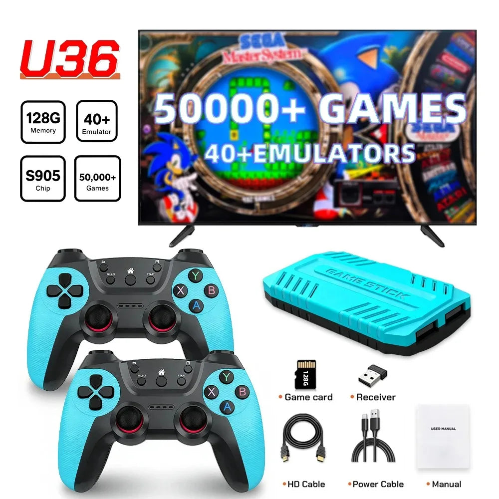 U36 - Mando de Videojuegos Retro Inalámbrico, Consola de Videojuegos para el Hogar, Entretenimiento en el Hogar, Más de 50000 Juegos, 128 GB, Regalos para Niños