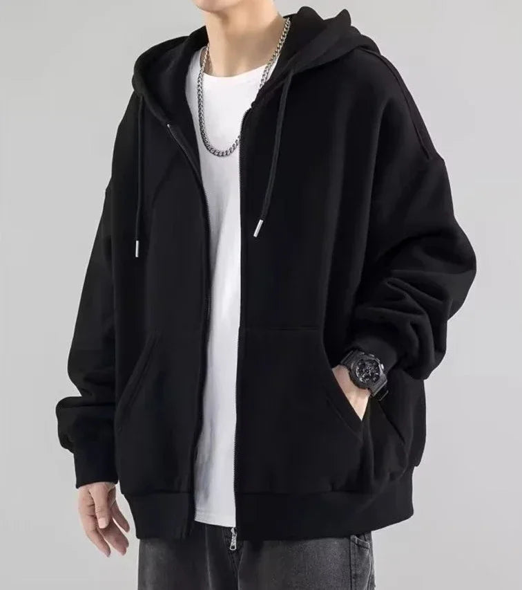 Ropa masculina Sudadera sólida negra para hombres Sudaderas con capucha con cremallera completa Invierno Jóvenes En oferta Ofertas Estilo coreano de alta calidad S