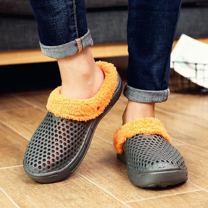 YRZL Zapatillas de invierno para hombre y mujer, zapatos cálidos para interiores, Pantoffels de algodón antideslizantes, zuecos informales, zapatillas de suelo para casa sin cordones para hombre