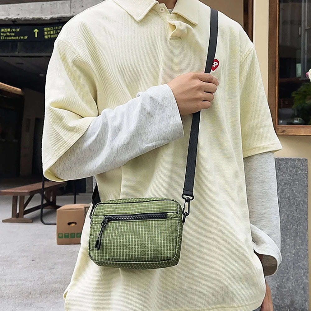 Bolso bandolera, bolso de hombro con diseño de cuadros, bolso bandolera ligero de nailon con correa ajustable, para uso diario, viajes, hombres, mujeres