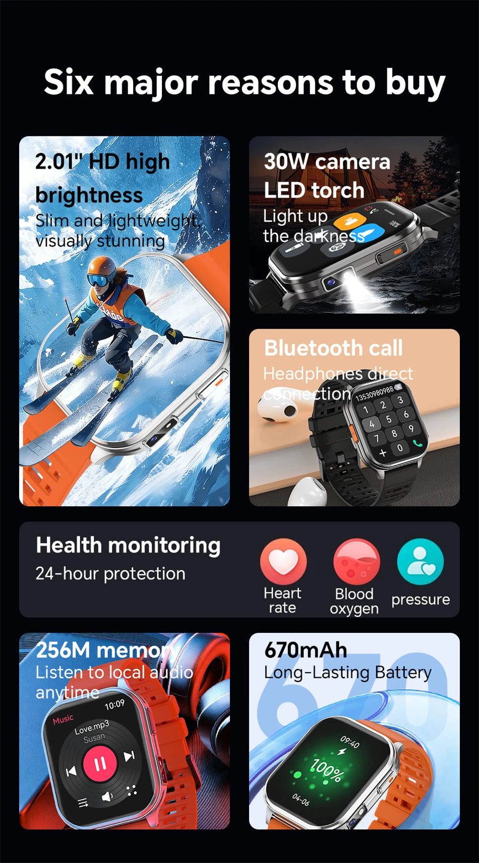 Reloj Inteligente Cámara Monitor de Salud Fitness