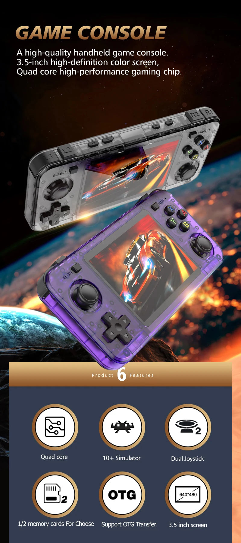 Consola de Videojuegos Portátil R36H, Pantalla IPS de 3.5 Pulgadas, 64G o 128GB