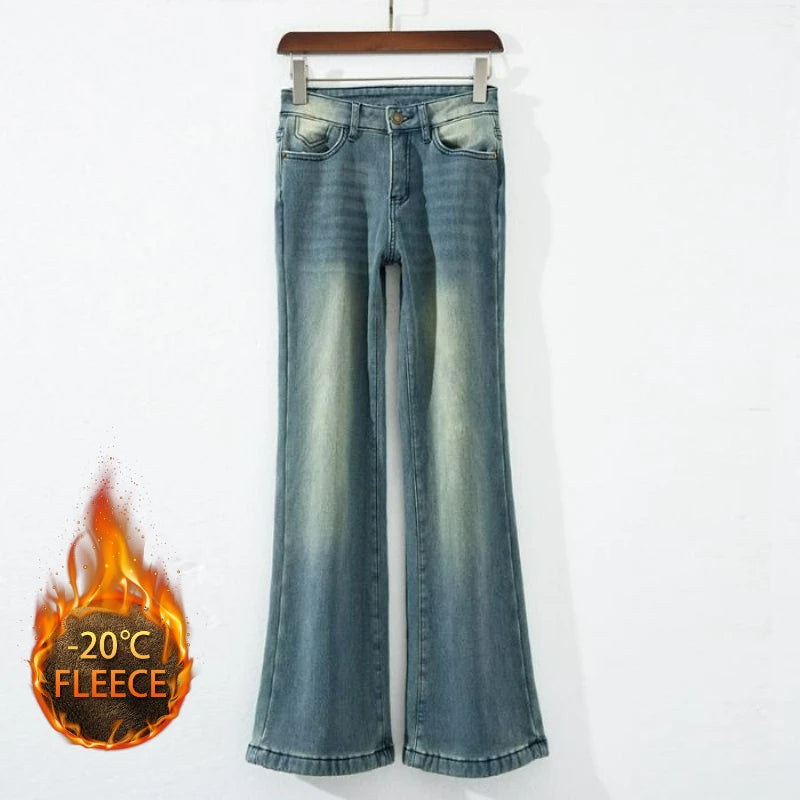 Pantalones Vaqueros Vintage con Forro Polar de Pierna Recta