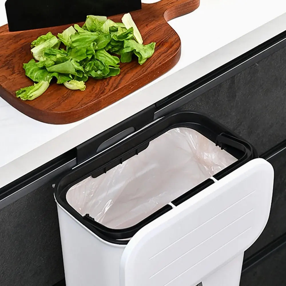 Cubo de basura colgante de 10 L con tapa para cocina y baño