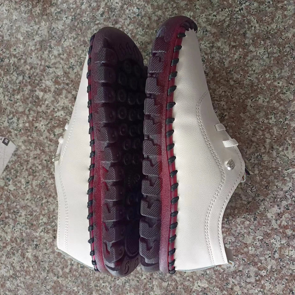 Zapatillas de deporte para Mujer, mocasines con cordones de cuero, planos, informales, cómodos, para mamá, para Mujer